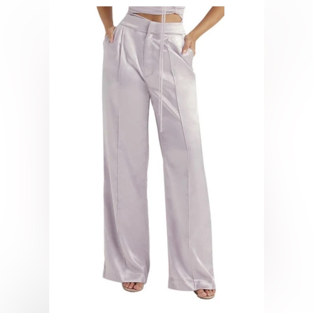 House of CB Satin Wide Leg Pants in Light Lavender